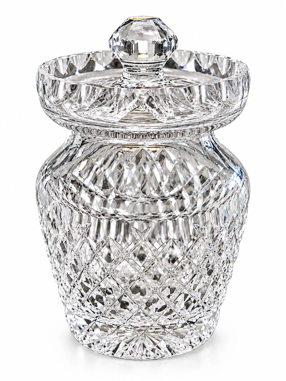 Crystal Jam Jar / Jam Pot with Notched Lid | Vintage | Diamond Cut